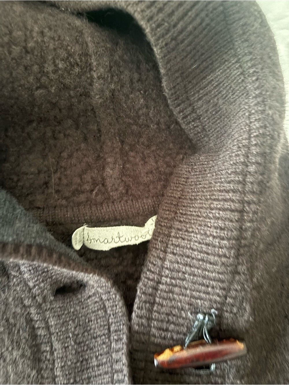 100% Wool Smartwool Hooded Toggle Coatigan - Dark Brown - Picture 6 of 10